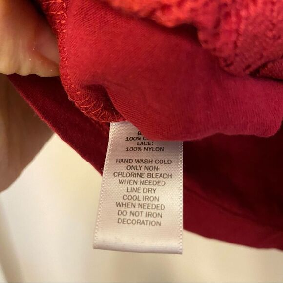 LOFT red lace 3/4 sleeve crew neck blouse top cotton casual blouse S - Picture 3 of 8